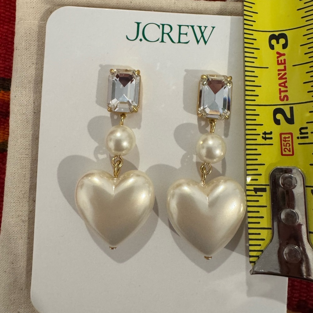 J. Crew Crystal-and-Pearl Heart Drop Earrings - Picture 11 of 13